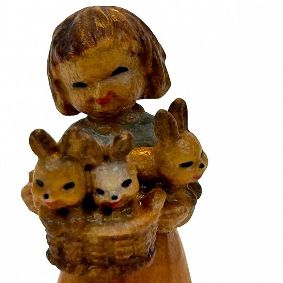 Anri Italy Ferrandiz Basket of Joy 1” With Dome Bunnies Rustic Holiday Gift - Picture 4 of 16